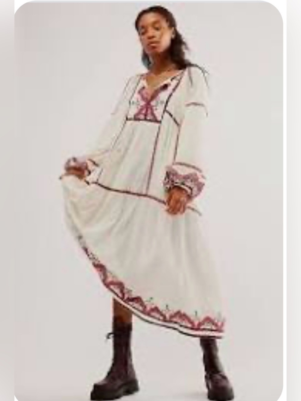 Free People Cream Maxi Dress with Embroidery Size XS